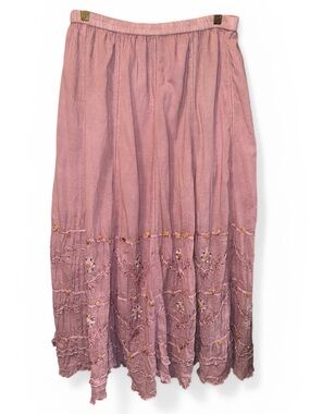 Soft Surroundings New! flowy embellished & Embroidered Maxi Skirt in light plum